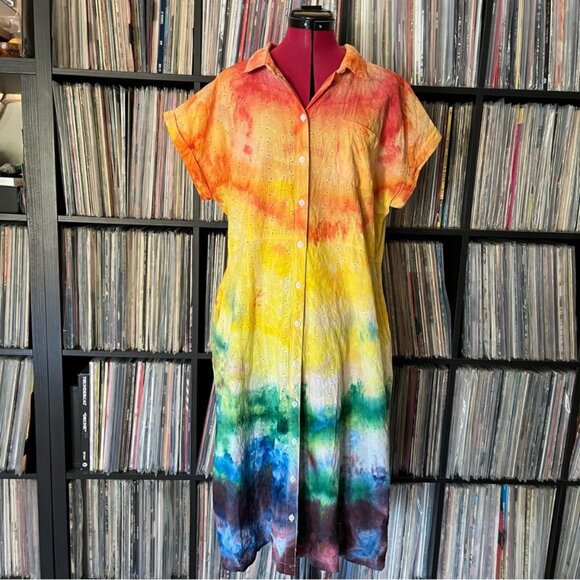Multicolor Tie-Dye Crochet Dress, Grateful Dead, Phish, Handmade, XL Size 16-18 - Picture 4 of 10
